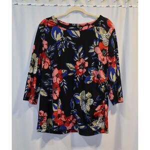 George Tunic Blouse Women's XXL Multicolor Floral 3/4 Sleeve Casual Stretch